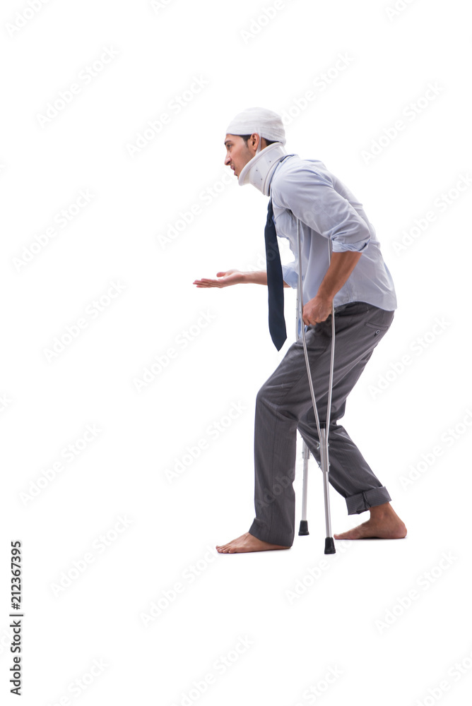 Injured businessman isolated on white background Injured businessman isolated on white background