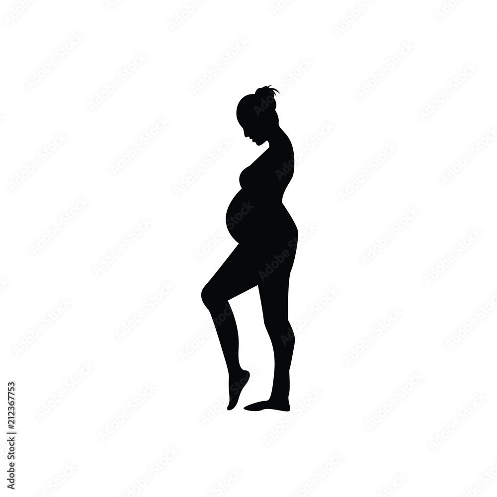 Pregnant woman, silhouette, mother care icon. Vector illustration