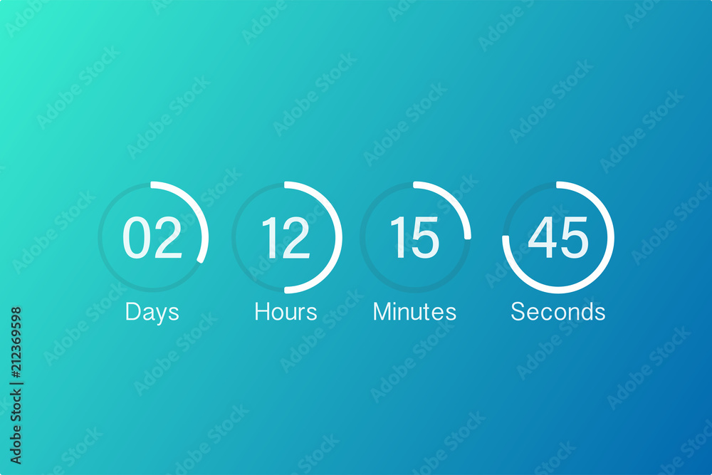 Vector countdown clock counter timer ui app digital count down circle 