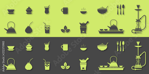 Tea cups and kettles icons