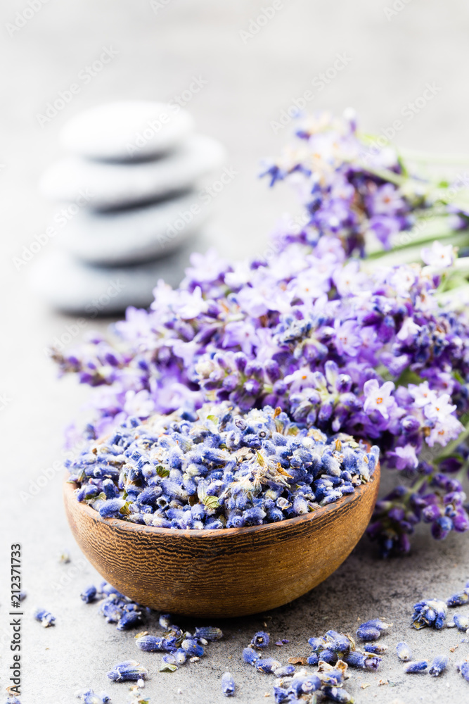 Lavender flowers, bouquet on rustic background, overhead. Lavender flowers, bouquet on rustic background, overhead.