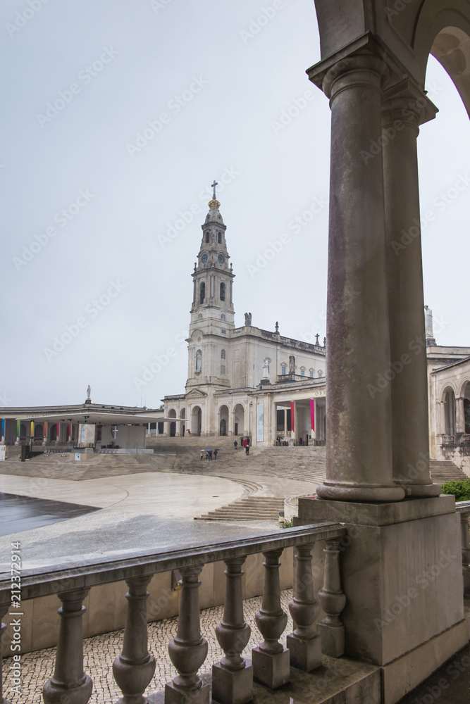 The Sanctuary of Fatima. Square and Basilica of Our Lady of Fatima  during the bad weather