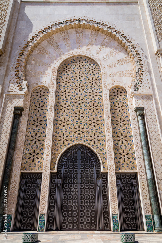 Low angle view of Hassan II mosque's big gate