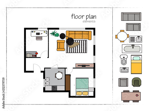 rendered floor plan. vector illustration. home house architectural drawing. interior design.