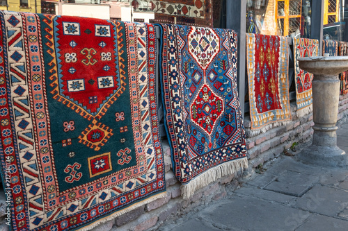Colorful rugs on display
