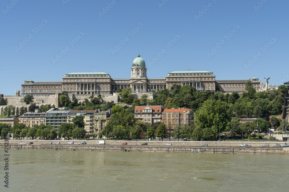 A view of the castle from the Danube river in Budapest, Hungary