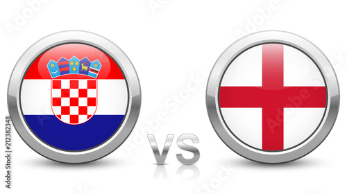 Croatia vs. England. 2018 tournament. Shiny metallic icons buttons with national flags isolated on white background.