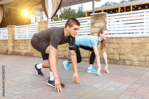 morning running in men and women, training before work, two people athletes