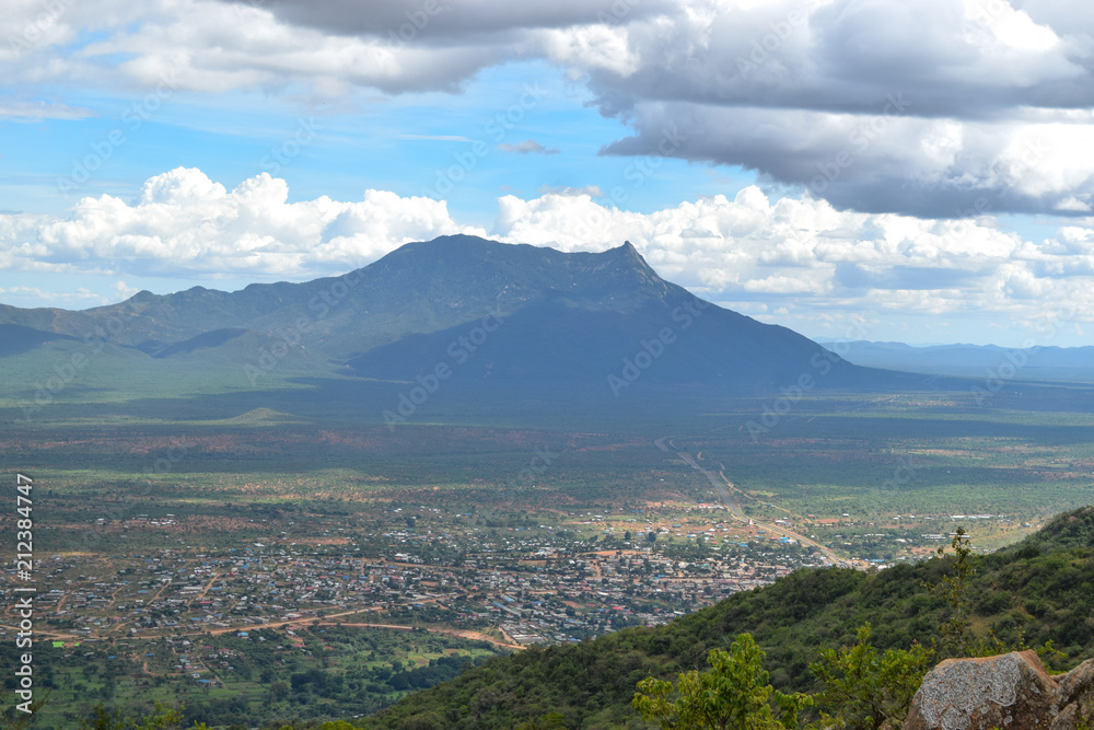 Mount Longido in Tanzania seen from Mount Ol Donyo Orok, Namanga Town, Kenya