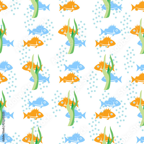 Hand drawn vector seamless pattern with sea animals. Contour, line art style drawing. Could be used as background, wrapping paper, wallpaper and textile ornament. © glu_51