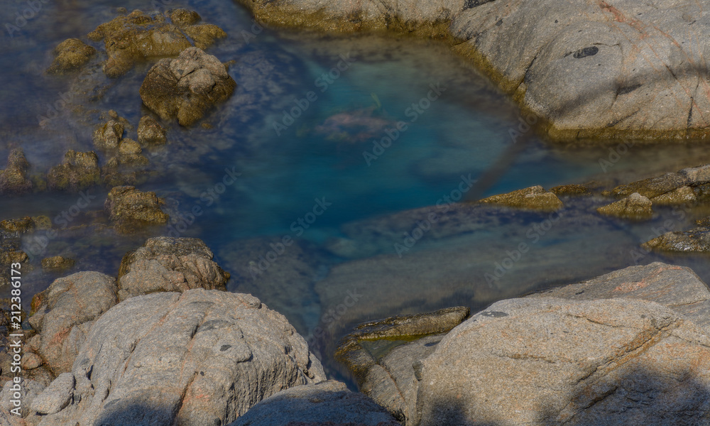 Rocks surrounding emerald water