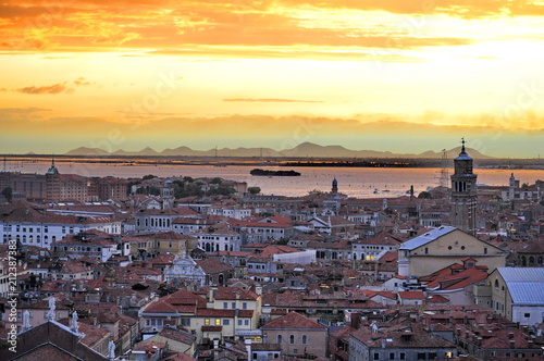 Aerial panorama of Venice at sunset