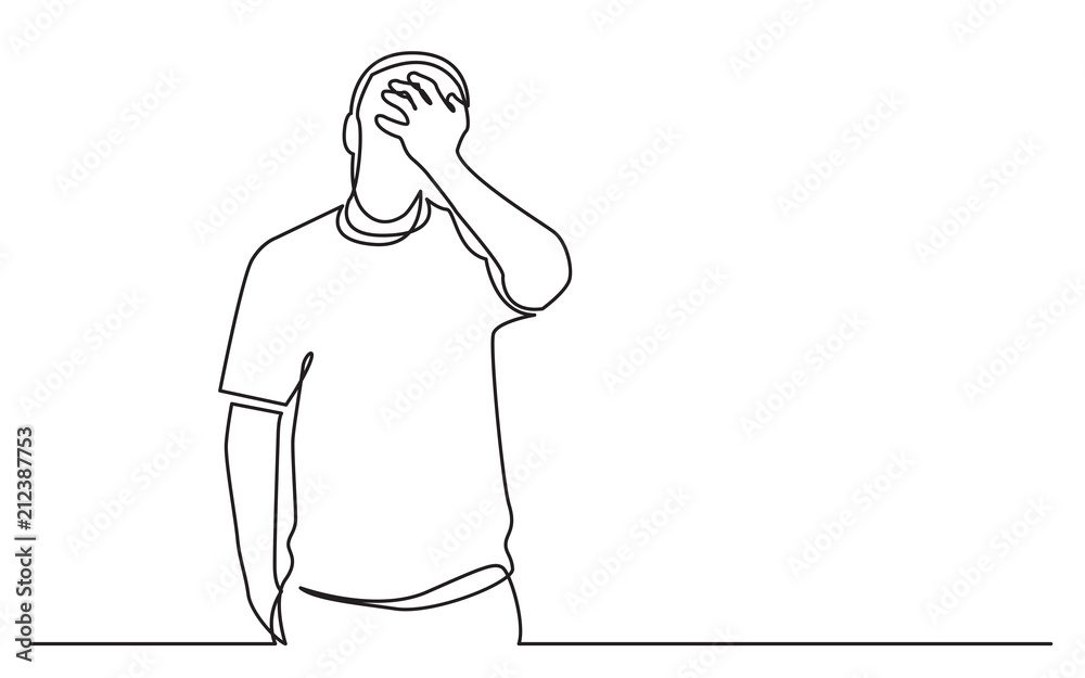 continuous line drawing of standing upset man Stock Vector Adobe Stock