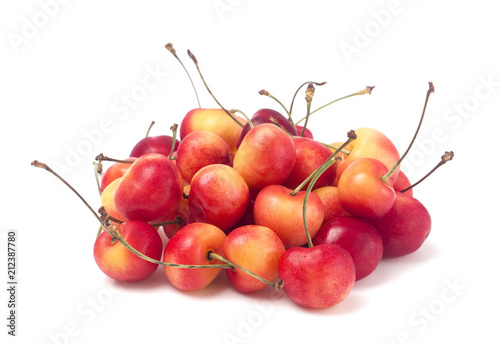 Sweet and Beautiful Red and  Yellow Golden Cherries on a White Background