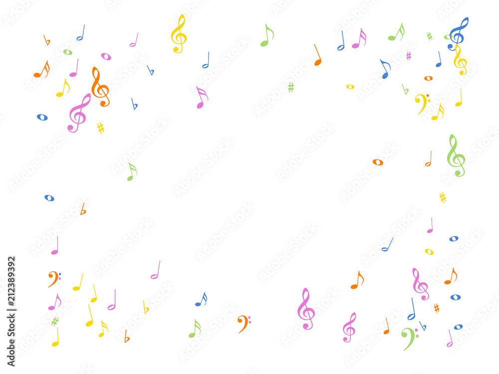 Music Notes Confetti Falling Chaos Vector. Music Symbols Texture Poster