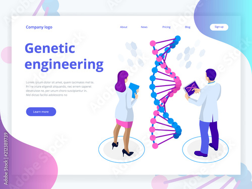 Isometric Digital DNA structure in blue background. Science concept. DNA sequence, Nanotechnology vector illustration.