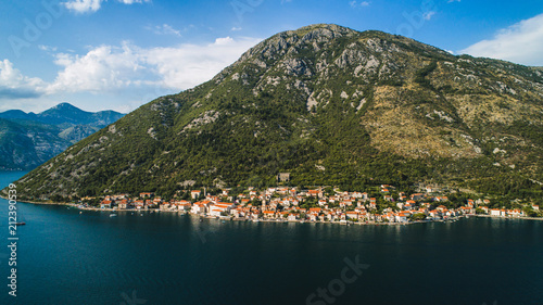 Aerial beautiful view at Perast town. Montenegro