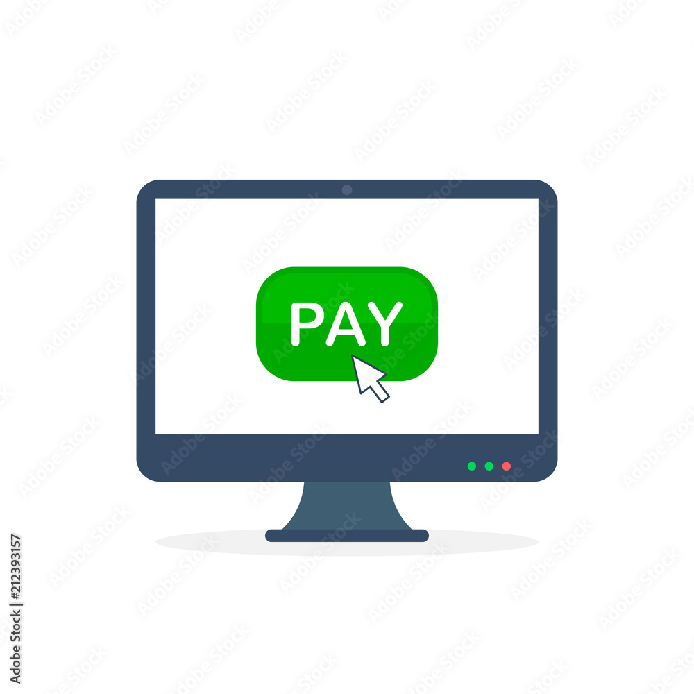 Pay Per Click, Isolated vector illustration with computer screen and cursor on button. Flat icon design Pay Per Click, Isolated vector illustration with computer screen and cursor on button. Flat icon design