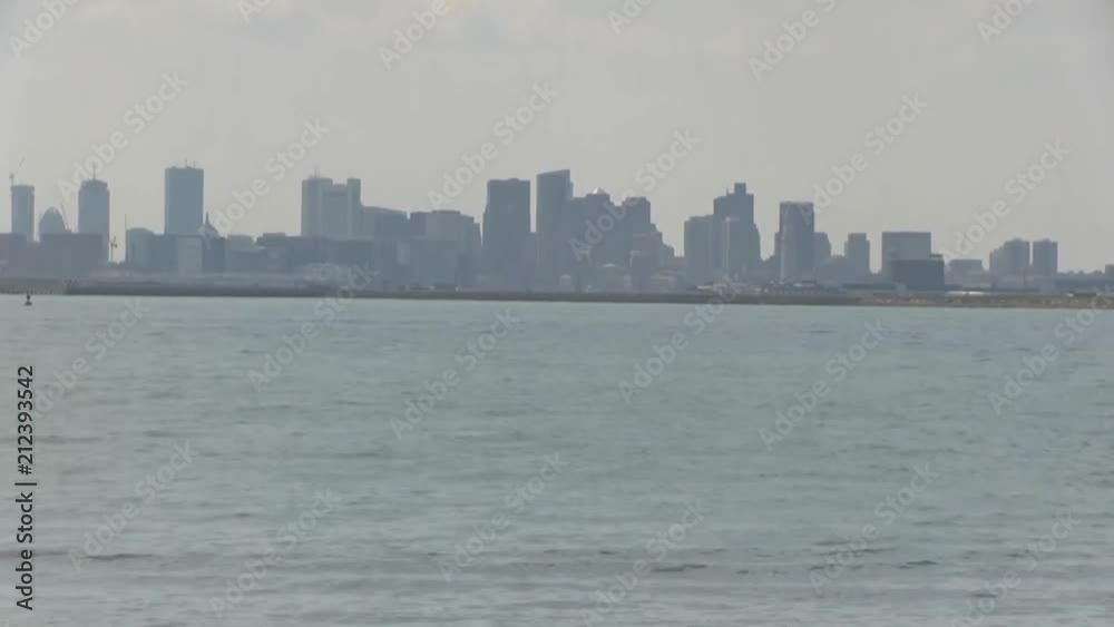 zoom out Boston skyline from Deer Island perspective zoom out Boston skyline from Deer Island perspective