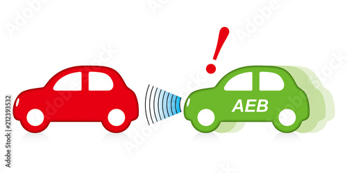 自動ブレーキ・緊急ブレーキの概念図・イラスト｜AEB　自動車のイラスト｜ベクターデータ
 photo