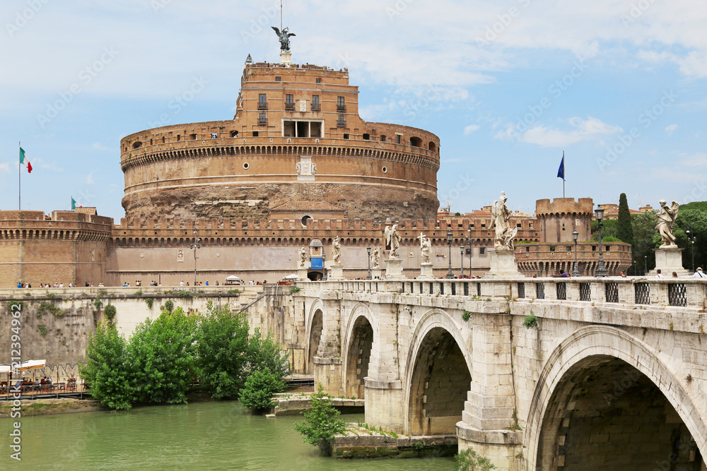 Castel Sant' Angelo aross Tiber river in Rome, Italy