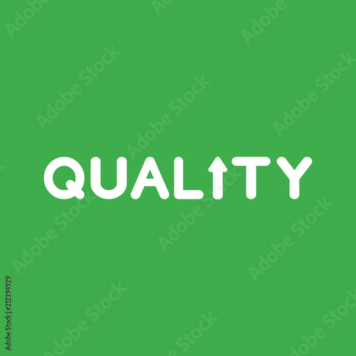 Vector icon concept of quality word with arrow moving up on green background