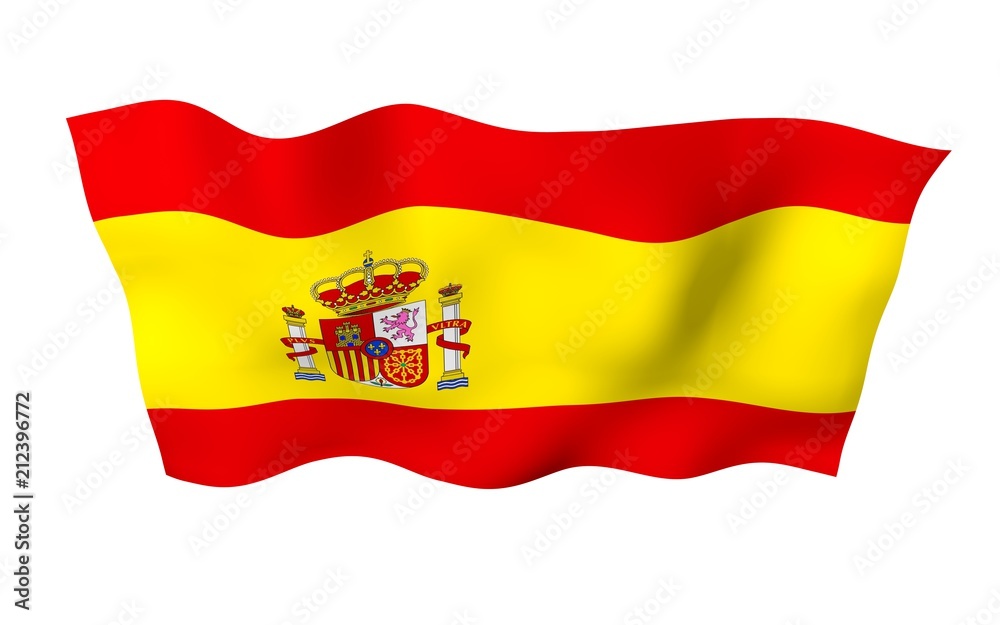 The flag of Spain. Official state symbol of the Kingdom of Spain. Concept: web, sports pages, language courses, travelling, design elements. 3d illustration The flag of Spain. Official state symbol of the Kingdom of Spain. Concept: web, sports pages, language courses, travelling, design elements. 3d illustration