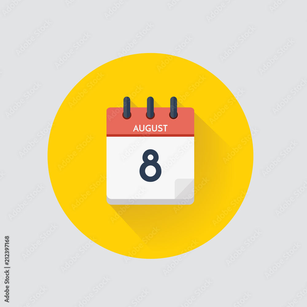 Day calendar with date August 8. Day calendar with date August 8.