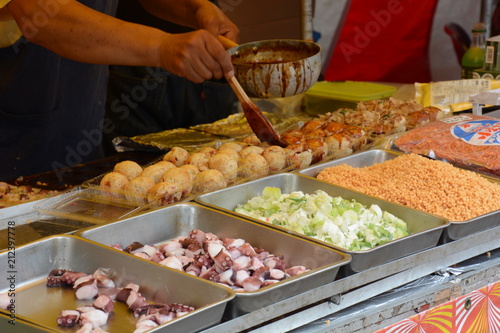 Food stalls at a Japanese summer festival