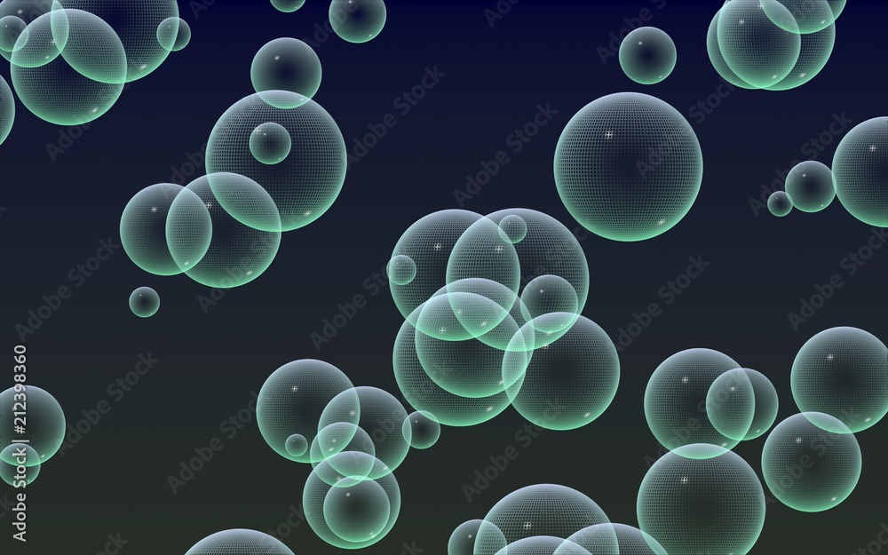 Dark background green mesh bubbles. Wallpaper, texture with bubble. 3D illustration Dark background green mesh bubbles. Wallpaper, texture with bubble. 3D illustration