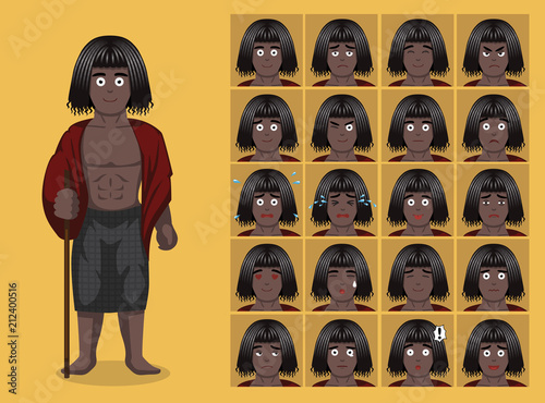 African Tribe Clothes Male Afar Cartoon Emoticon Faces Vector Illustration