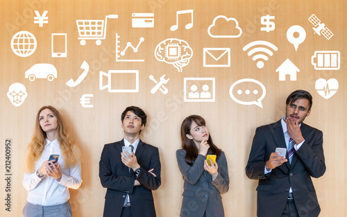 Mobile app concept. Group of businesspeople.