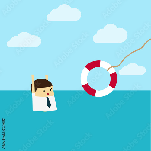 Businessman With Life Preserver. Flat design