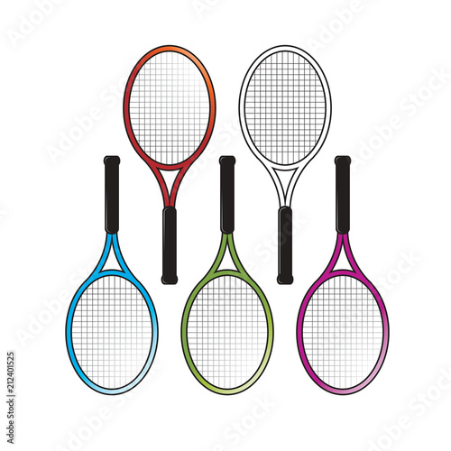 isolated tennis racket set in colors vector illustration