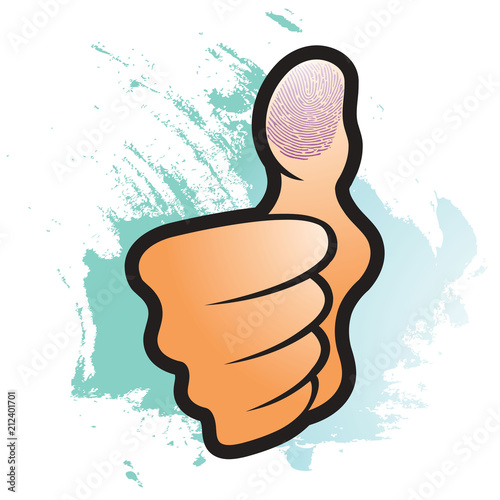 thumb up with fingerprint over brush stroke