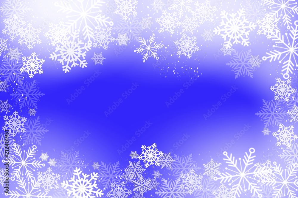 winter snowflake snowy border background design with large and small snow flakes, and beautiful winter look