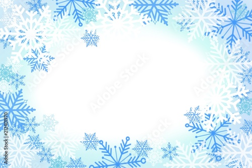 winter snowflake snowy border background design with large and small snow flakes, and beautiful winter look