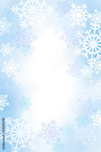Fototapeta Naklejka Na Ścianę i Meble -  winter snowflake snowy border background design with large and small snow flakes, and beautiful winter look