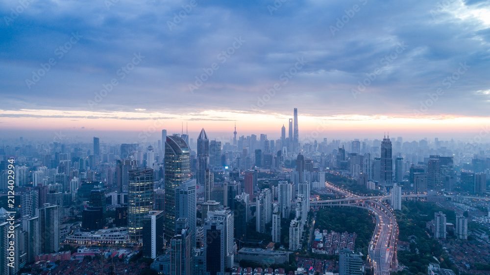 Aerial View of Shanghai city in the dawn Aerial View of Shanghai city in the dawn