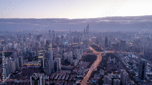 Aerial View of Shanghai city in the dawn