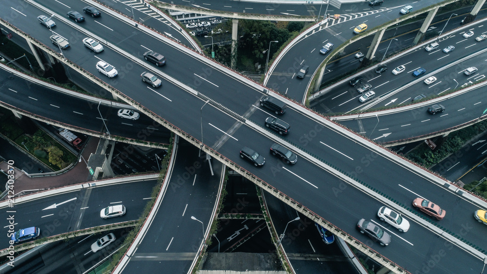 Highway junction aerial view on a cloudy day Highway junction aerial view on a cloudy day