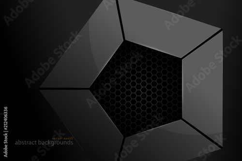 Pentagonal metal shape scene vector abstract wallpaper on a black backgrounds photo