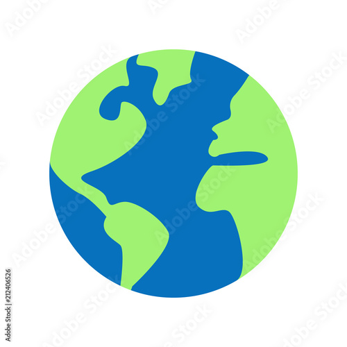 Flat earth planet icon. Vector world illustration with stylized continents and oceans.