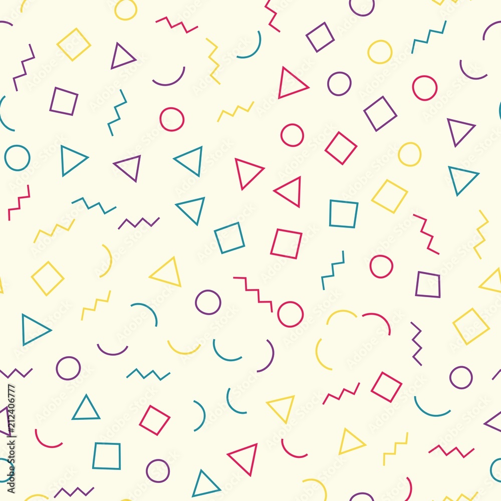 Memphis seamless pattern with beige background with different shapes. Vector repeating texture. Memphis seamless pattern with beige background with different shapes. Vector repeating texture.