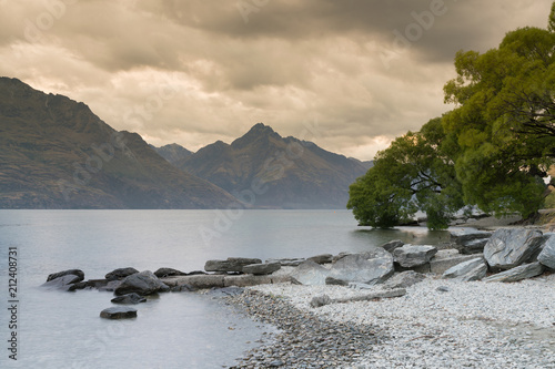 Queentown water lake New Zealand natural landscape background photo