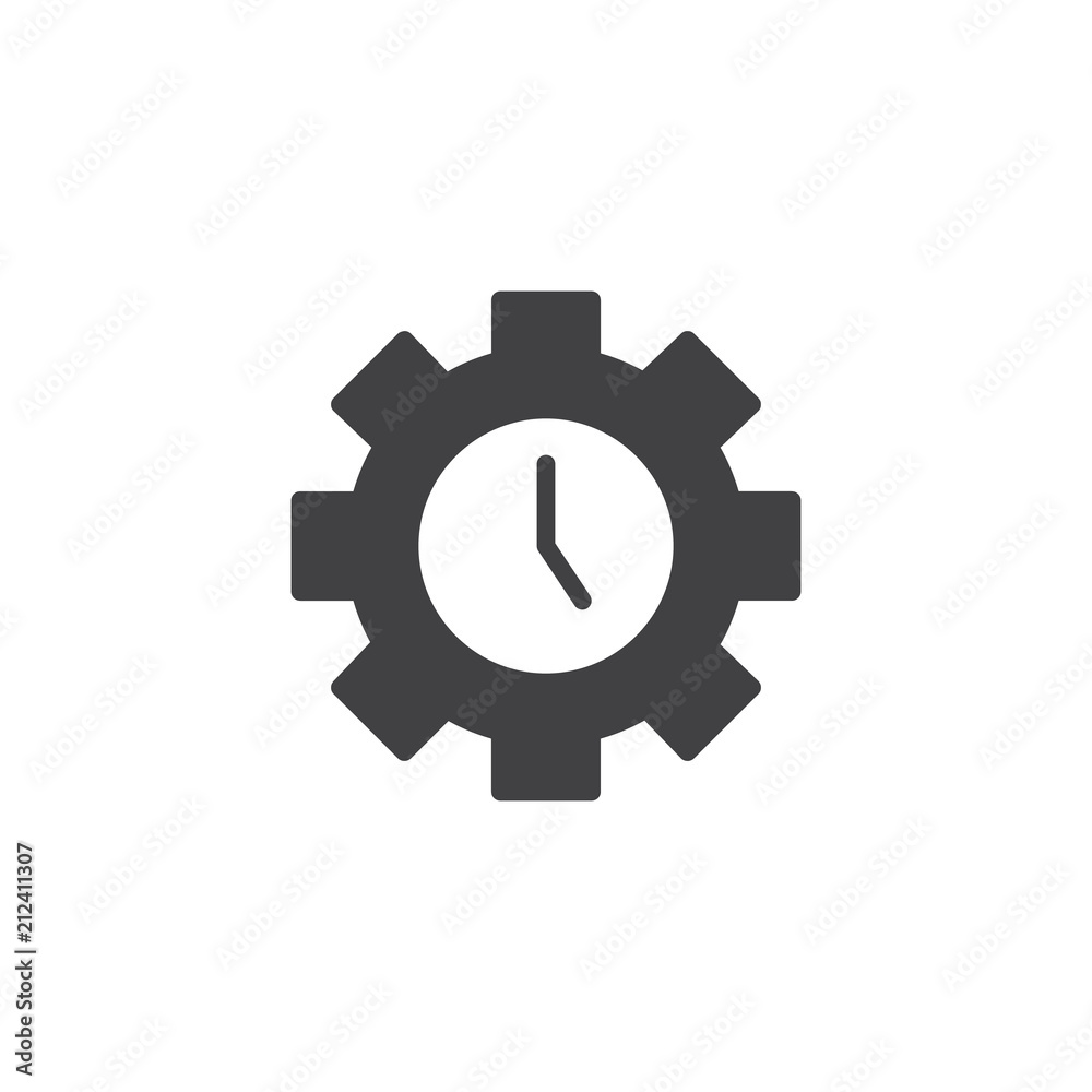 Gear clock vector icon. filled flat sign for mobile concept and web design. Time management simple solid icon. Symbol, logo illustration. Pixel perfect vector graphics Gear clock vector icon. filled flat sign for mobile concept and web design. Time management simple solid icon. Symbol, logo illustration. Pixel perfect vector graphics