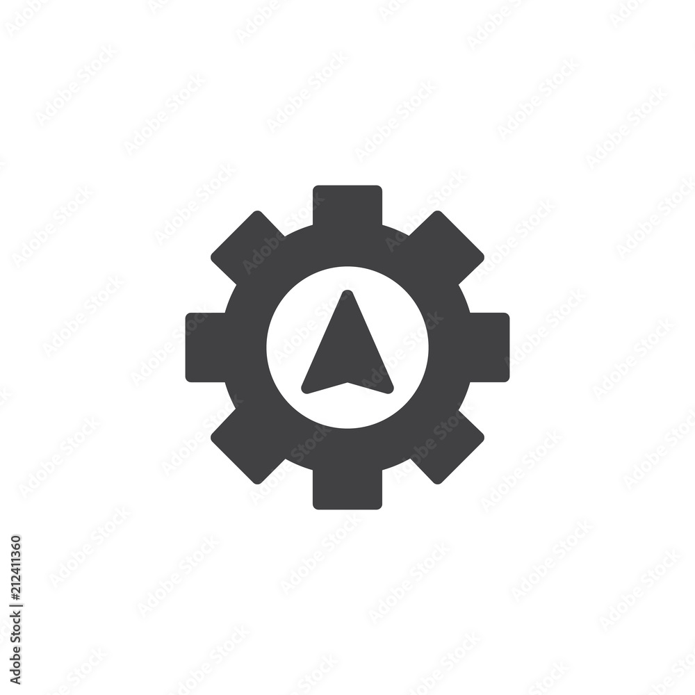 Navigation cursor gear vector icon. filled flat sign for mobile concept and web design. Gear Mechanic Locator simple solid icon. Symbol, logo illustration. Pixel perfect vector graphics Navigation cursor gear vector icon. filled flat sign for mobile concept and web design. Gear Mechanic Locator simple solid icon. Symbol, logo illustration. Pixel perfect vector graphics