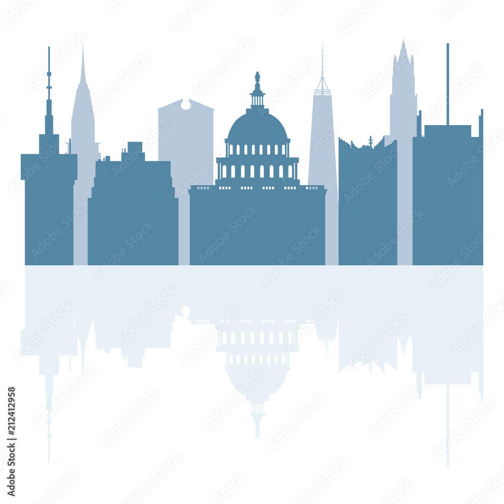 Fototapeta premium Silhouettes of famous buildings and modern buildings in the USA.