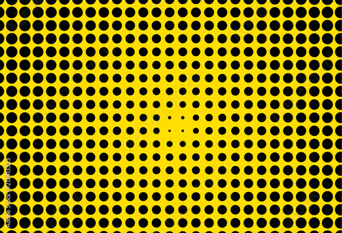 Yellow and black halftone panel. Bright dotted pattern. Background with dots, points. Digital gradient. Vector illustration