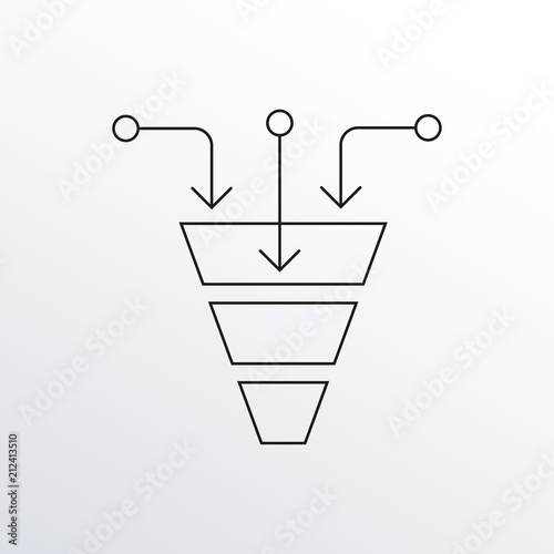 Funnel line icon. Cone with arrows. Sales and marketing design element. Vector illustration.